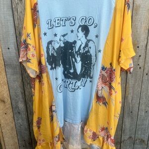 Floral Yellow “let’s go girls” upcycled tee